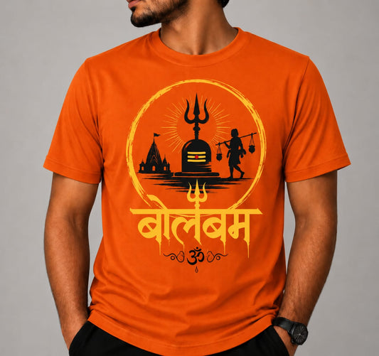 Bolbam Printed  T-Shirt | Shivling & Kanwariya Graphic | Sawan Special Half Sleeve Round Neck Unisex T-Shirt