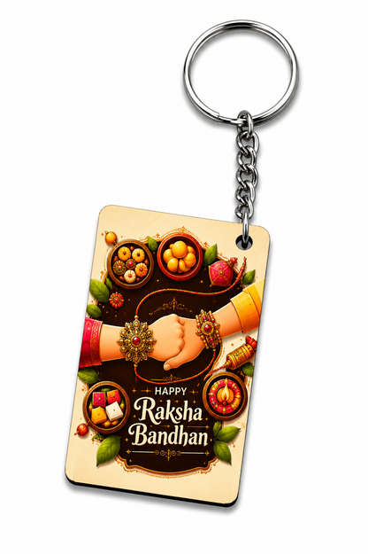 Happy Raksha Bandhan Printed MDF Keychain | Rakhi Special Gift | One Side Printed Key Ring