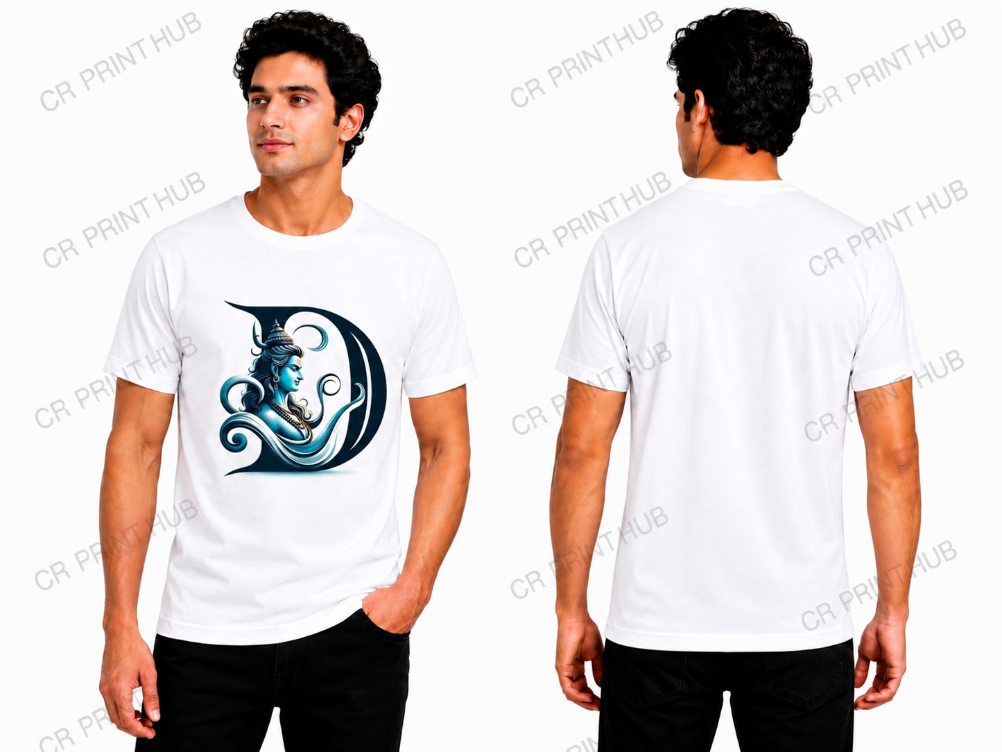 D Shape Shiv Ji Logo Printed White T-Shirt