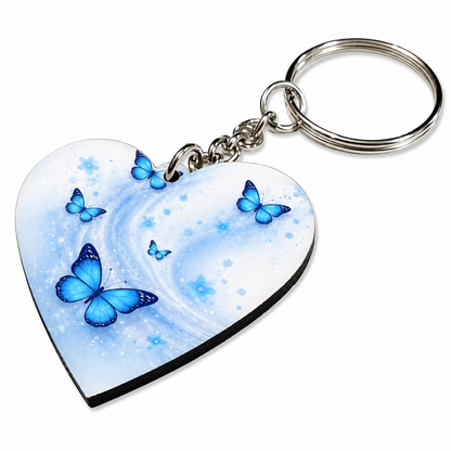Blue Butterfly Printed Sublimation Keychain (Heart & Rectangle Shape)