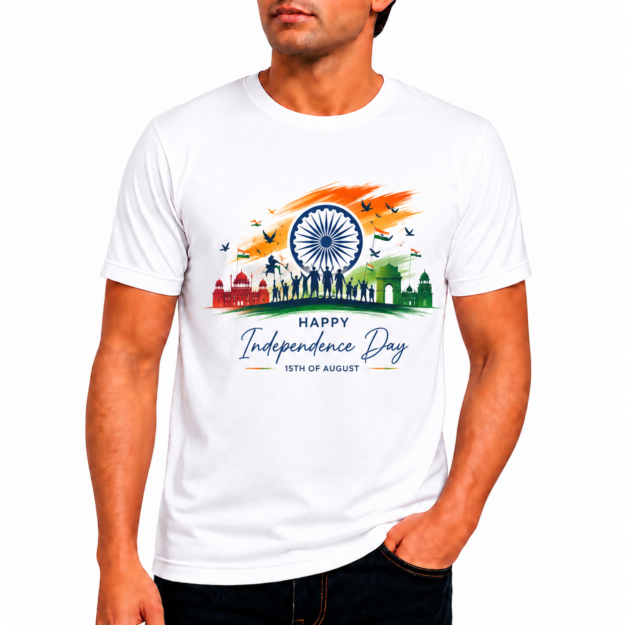 Tiranga Logo Printed White T-Shirt | Premium Unisex Cotton T-Shirt | Front Print | Patriotic Design