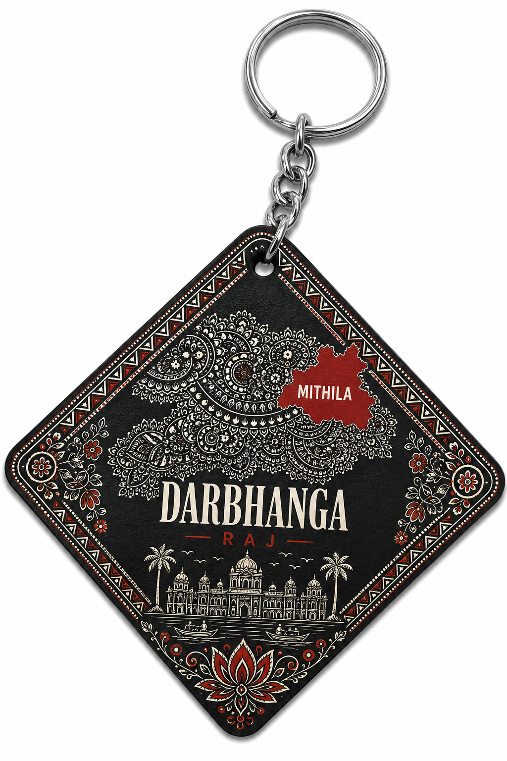 Darbhanga Mithila Logo Printed Keychain | Heart Shape & Rectangle Shape | Premium MDF Sublimation Keychain