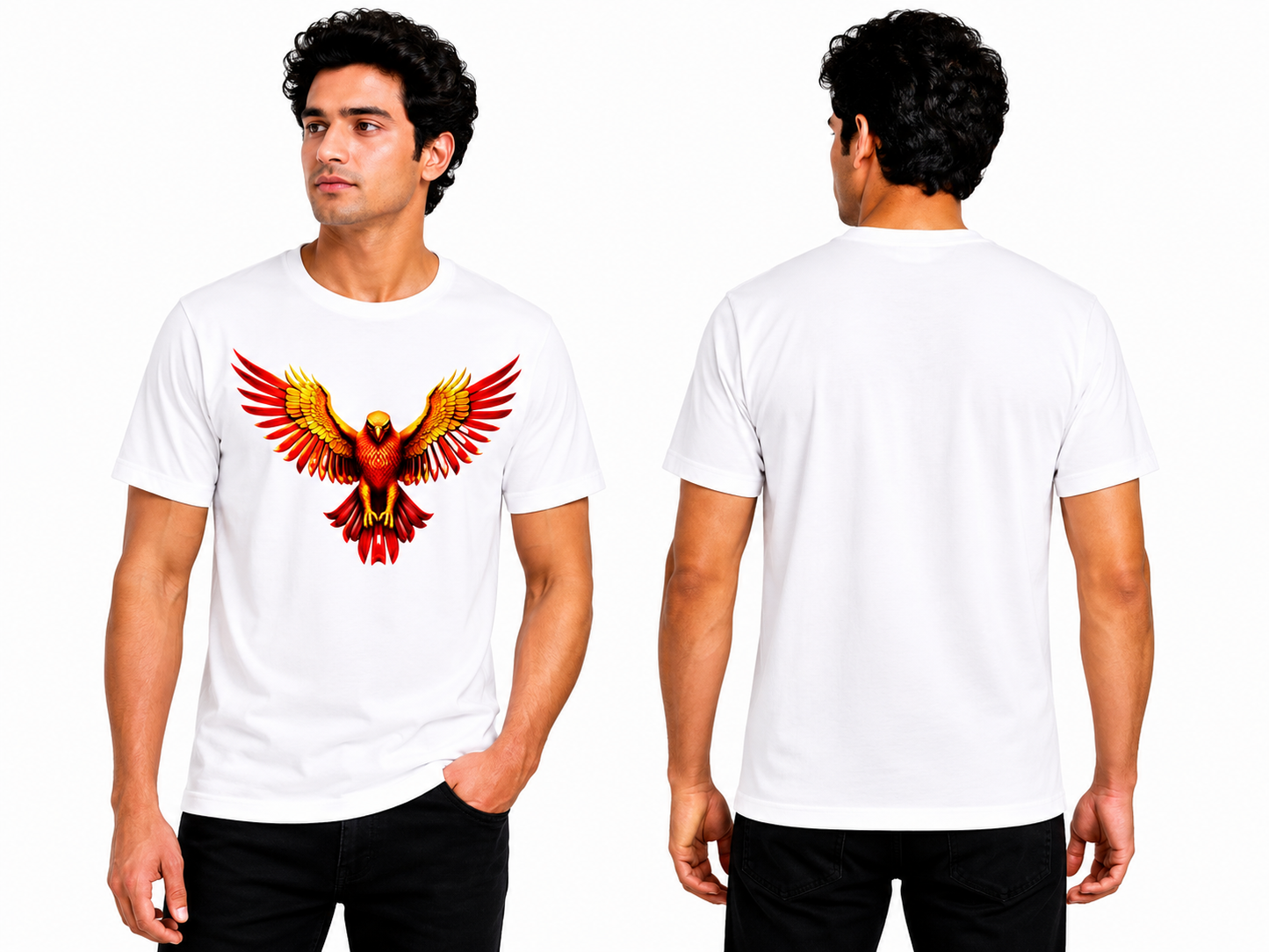 Phoenix Eagle Graphic Printed White T-Shirt |