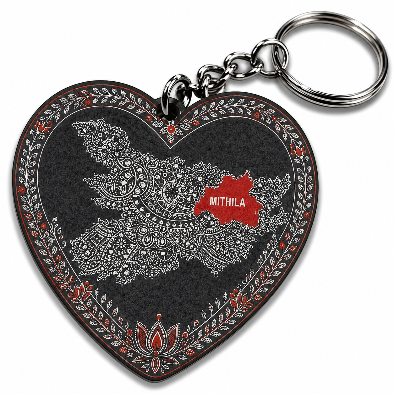 Darbhanga Mithila Logo Printed Keychain | Heart Shape & Rectangle Shape | Premium MDF Sublimation Keychain