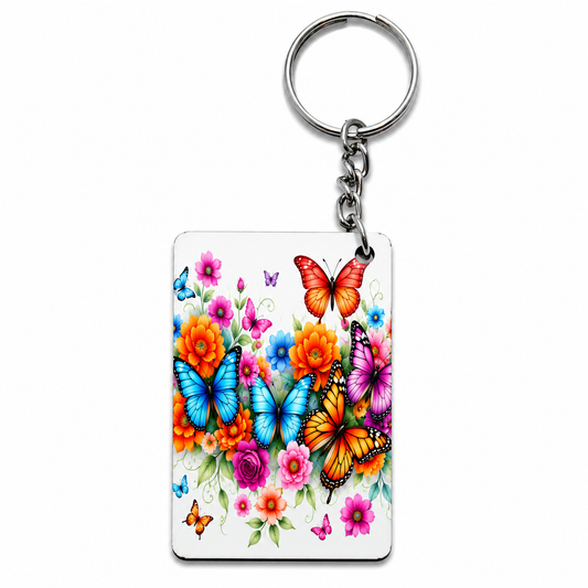 Butterfly & Floral Printed MDF Keychain