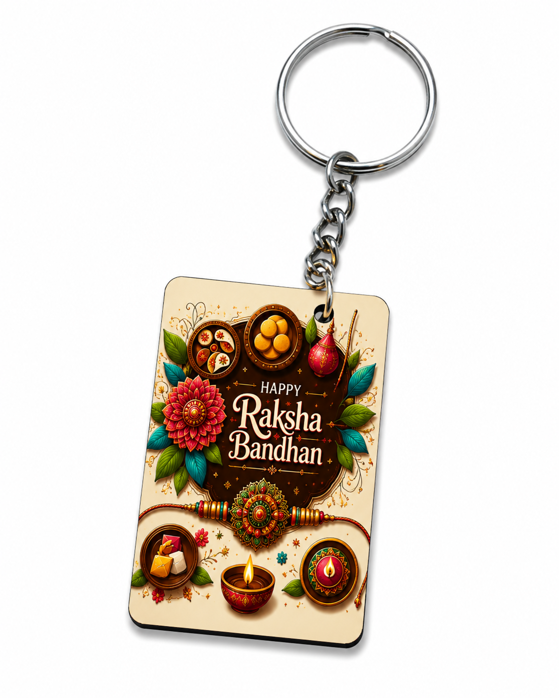 Happy Raksha Bandhan Printed MDF Keychain | Rakhi Special Gift | One Side Printed Key Ring