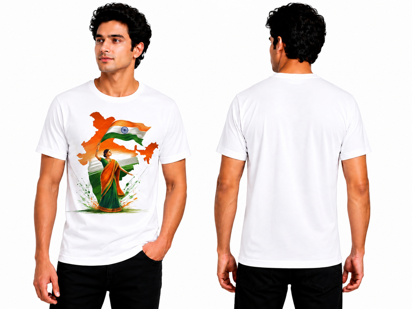 Tiranga India Map Printed White T-Shirt