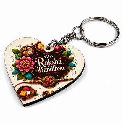 Happy Raksha Bandhan Printed MDF Keychain | Rakhi Special Gift | One Side Printed Key Ring
