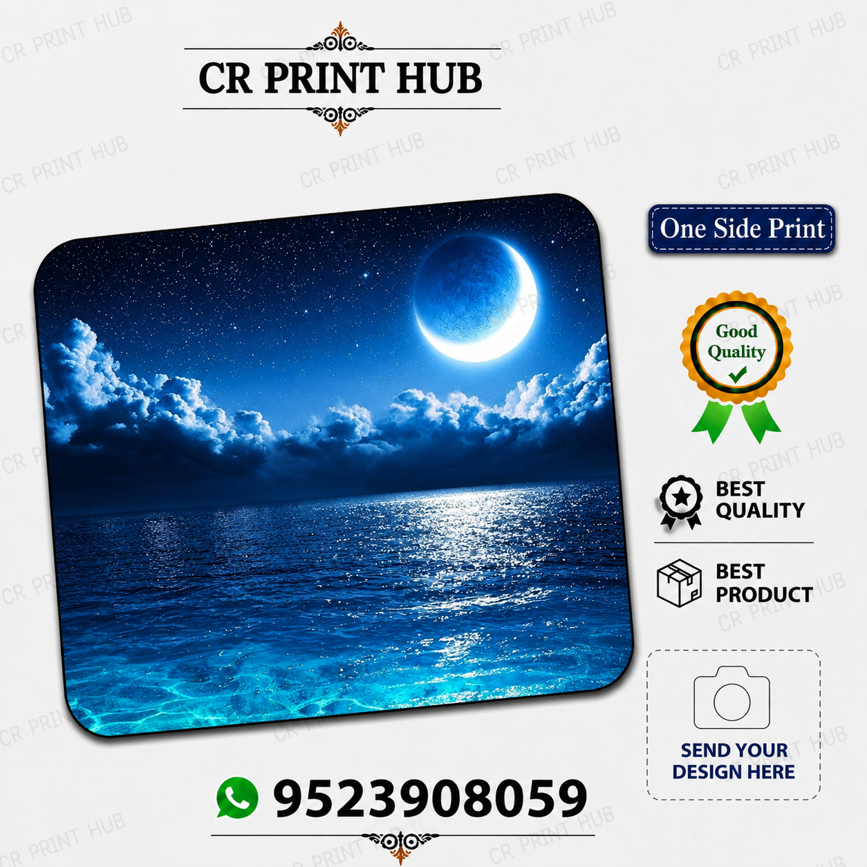 Moonlight Ocean Mouse Pad | Premium One Side Printed Mouse Pad | Night Sky Design