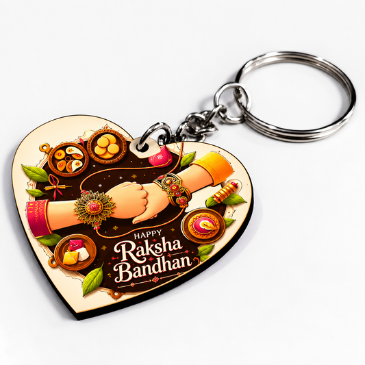 Happy Raksha Bandhan Printed MDF Keychain | Rakhi Special Gift | One Side Printed Key Ring