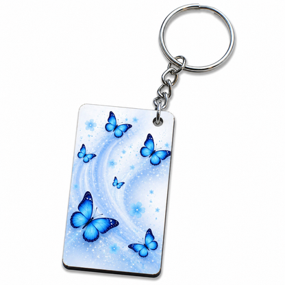 Blue Butterfly Printed Sublimation Keychain (Heart & Rectangle Shape)