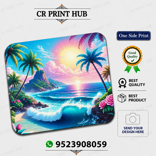 Tropical Beach Paradise Mouse Pad | Premium One Side Printed Mouse Pad | Ocean Sunset Design