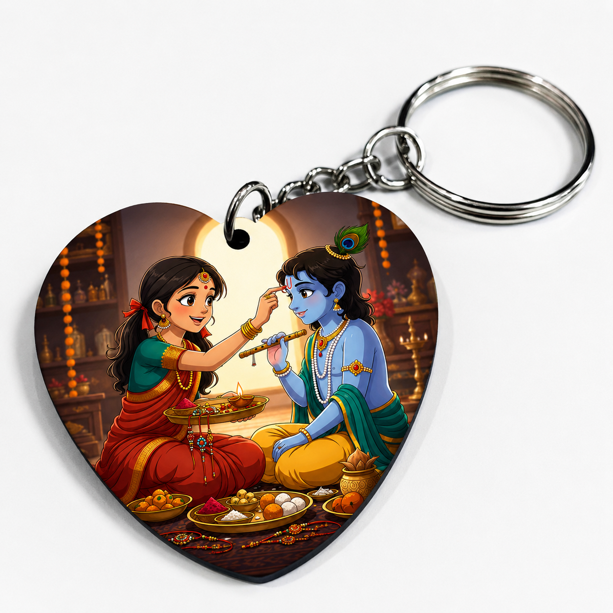 Happy Raksha Bandhan Krishna & Sister Printed MDF Keychain