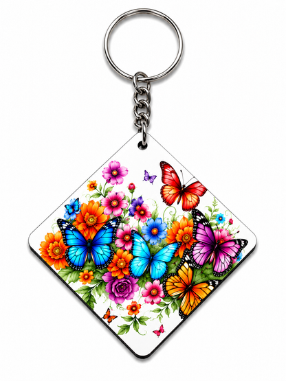 Butterfly & Floral Printed MDF Keychain