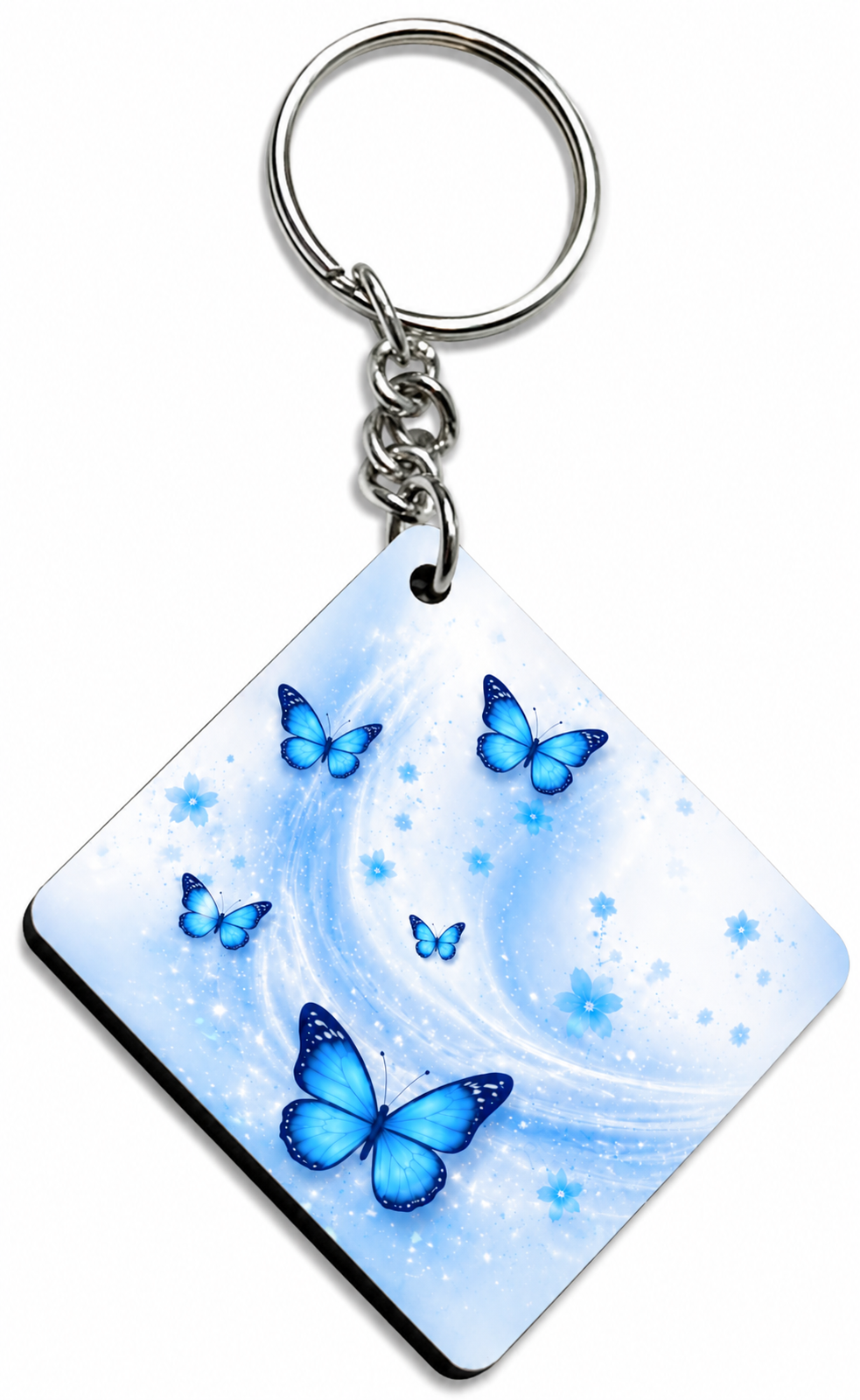 Blue Butterfly Printed Sublimation Keychain (Heart & Rectangle Shape)