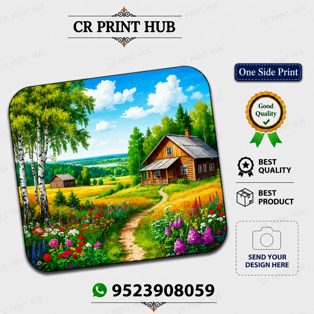 Countryside Nature Mouse Pad | Premium One Side Printed Mouse Pad | Scenic Cottage Landscape Design