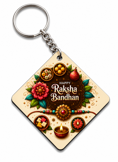 Happy Raksha Bandhan Printed MDF Keychain | Rakhi Special Gift | One Side Printed Key Ring