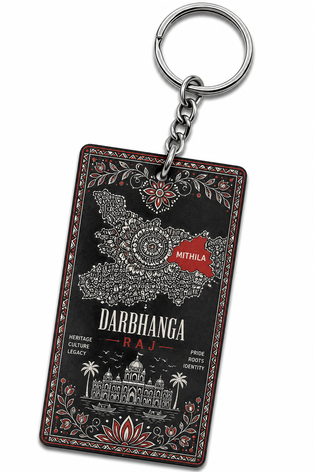 Darbhanga Mithila Logo Printed Keychain | Heart Shape & Rectangle Shape | Premium MDF Sublimation Keychain